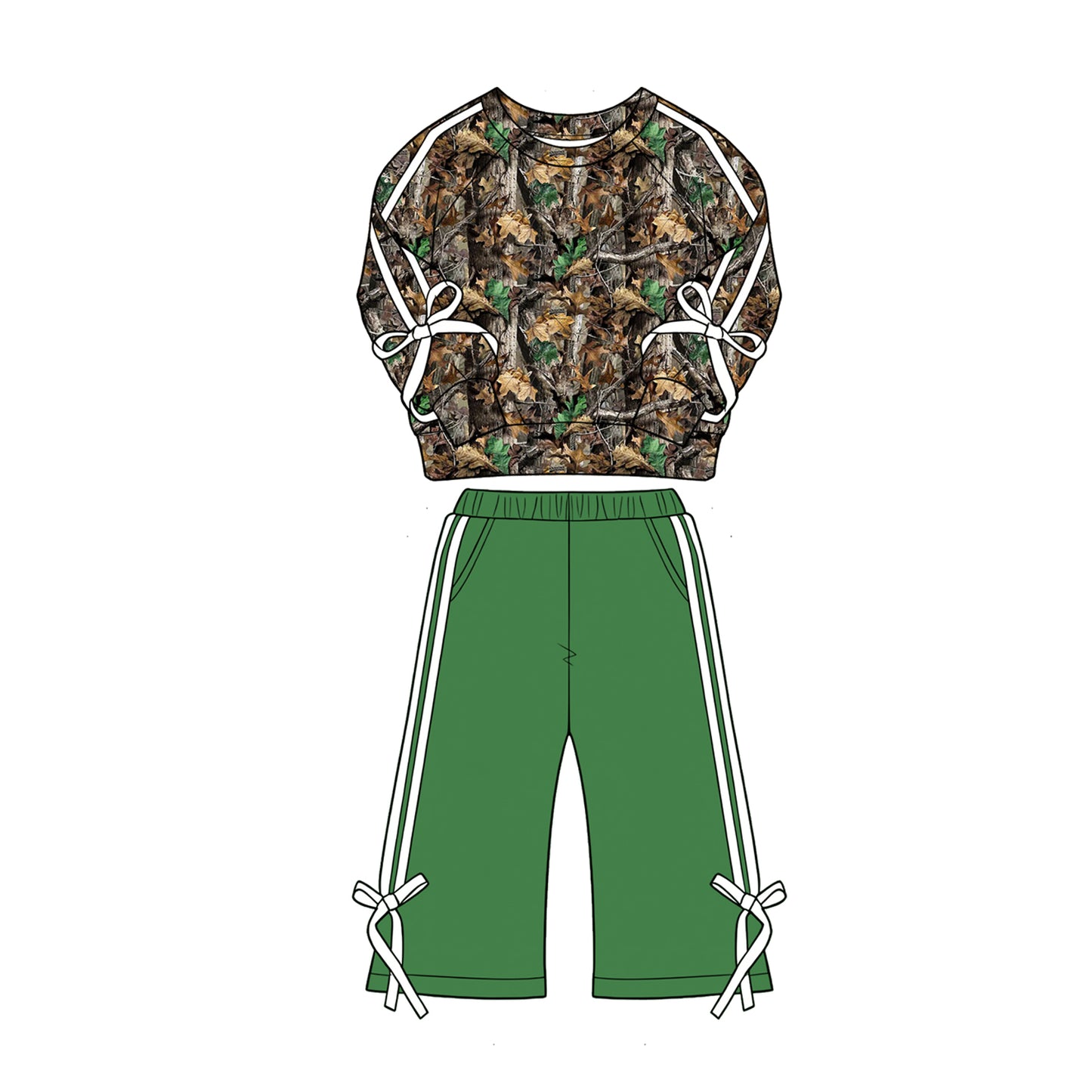 (Pre Order) No moq Baby Girls Fall Leaves Camo Pocket Shirt Flare Pant Set