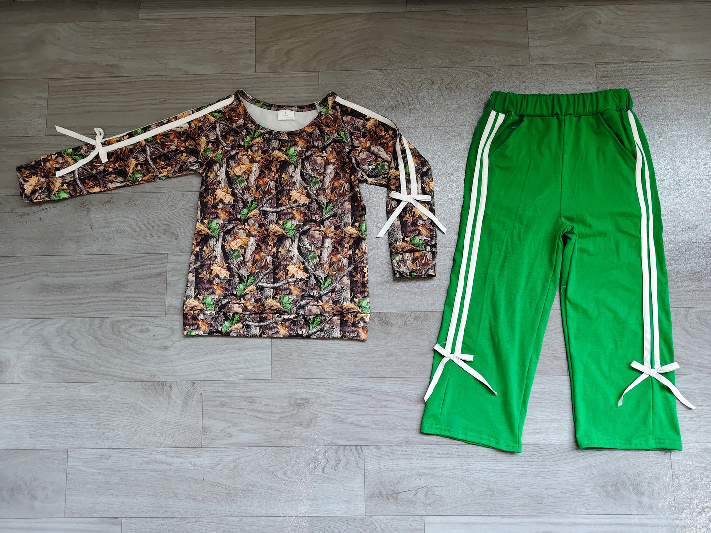 (Sample) No moq milk silk GLP3358 Baby Girls Fall Leaf Camo Print Pocket Long Sleeve Shirt Top Pants Outfit Set