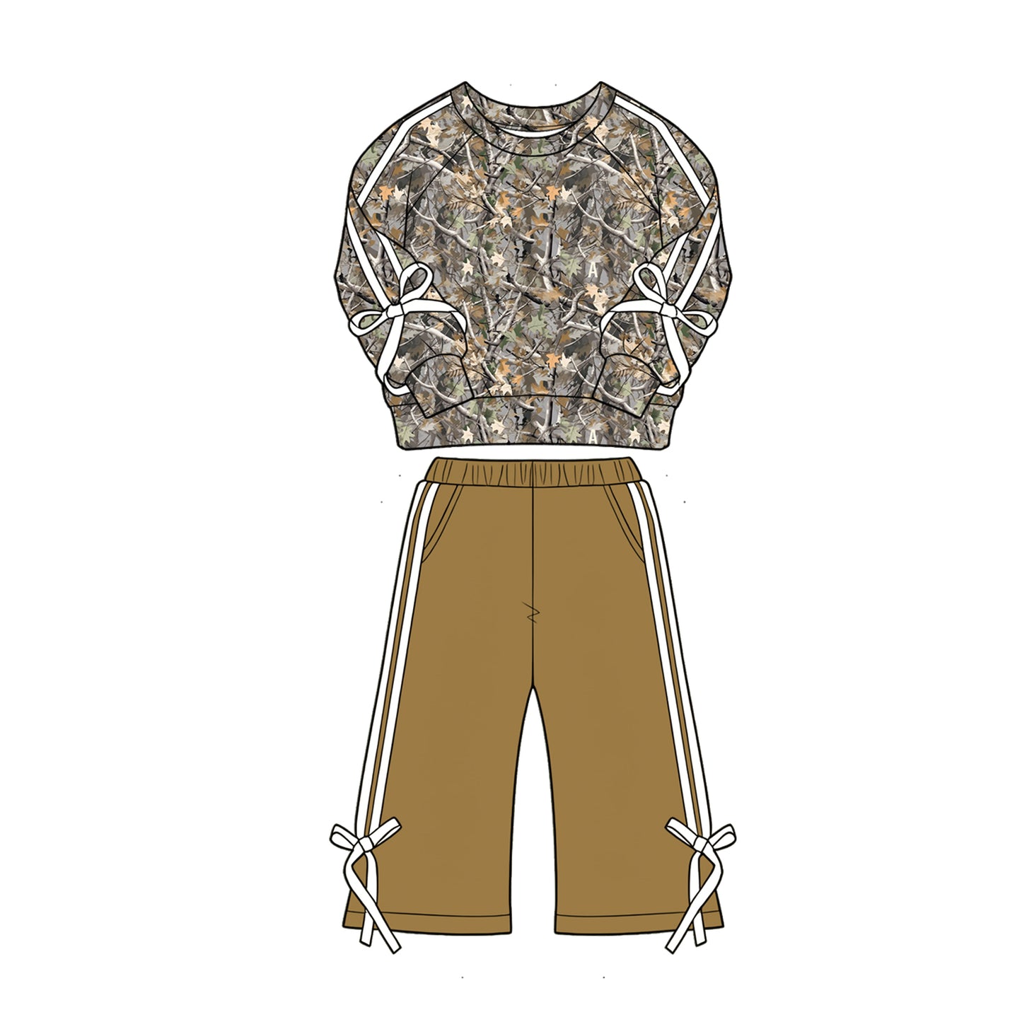 (Pre Order) No moq Baby Girls Fall Leaves Camo Pocket Shirt Flare Pant Set