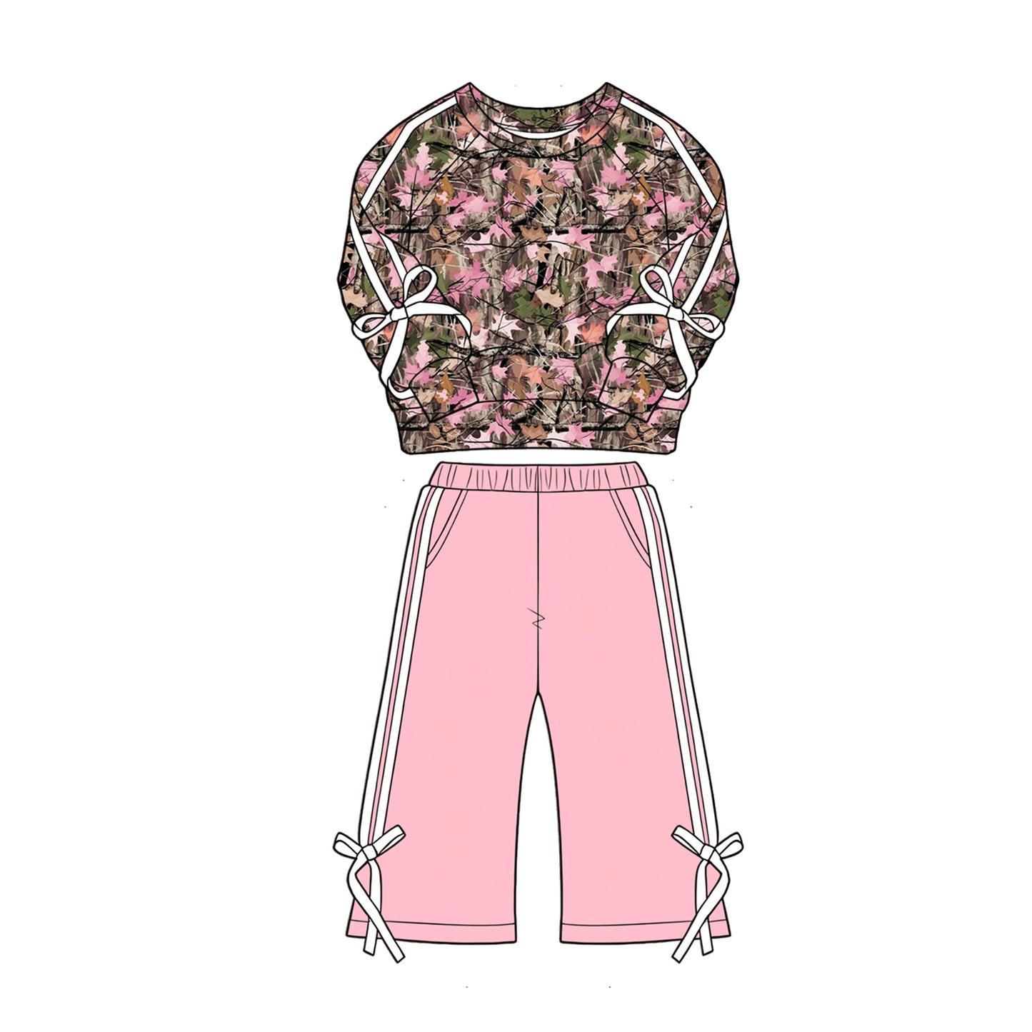 (Pre Order) No moq Baby Girls Fall Leaves Camo Pocket Shirt Flare Pant Set