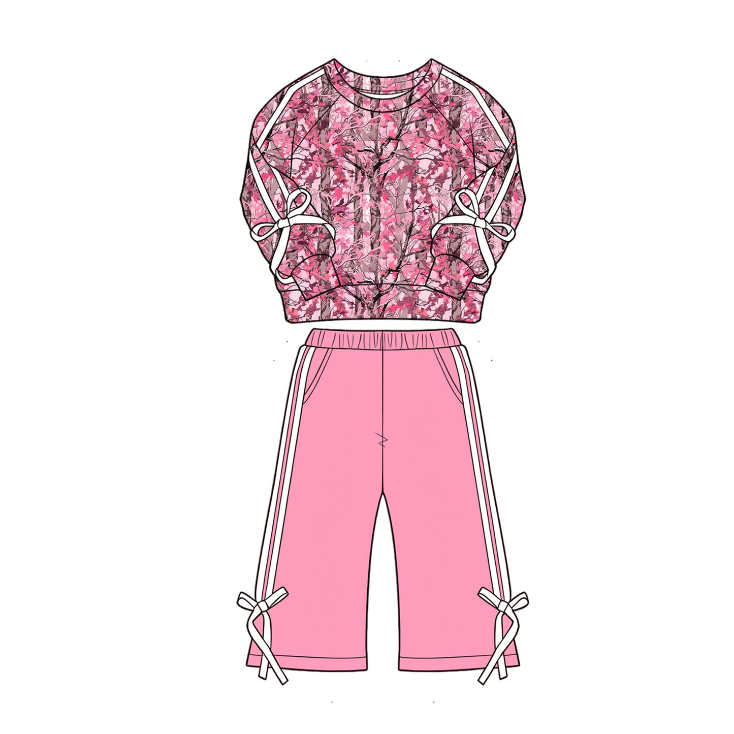 (Pre Order) No moq Baby Girls Fall Leaves Camo Pocket Shirt Flare Pant Set