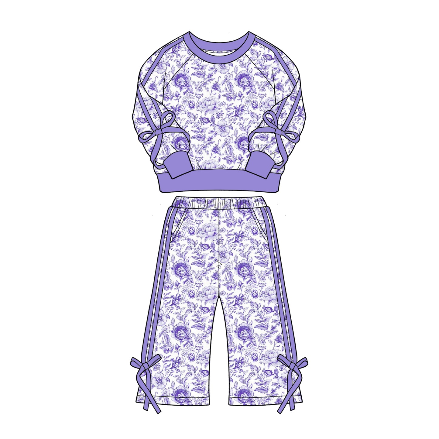 (Pre Order) No moq Baby Girls Floral Pocket Top Flare Pant Fall Clothes