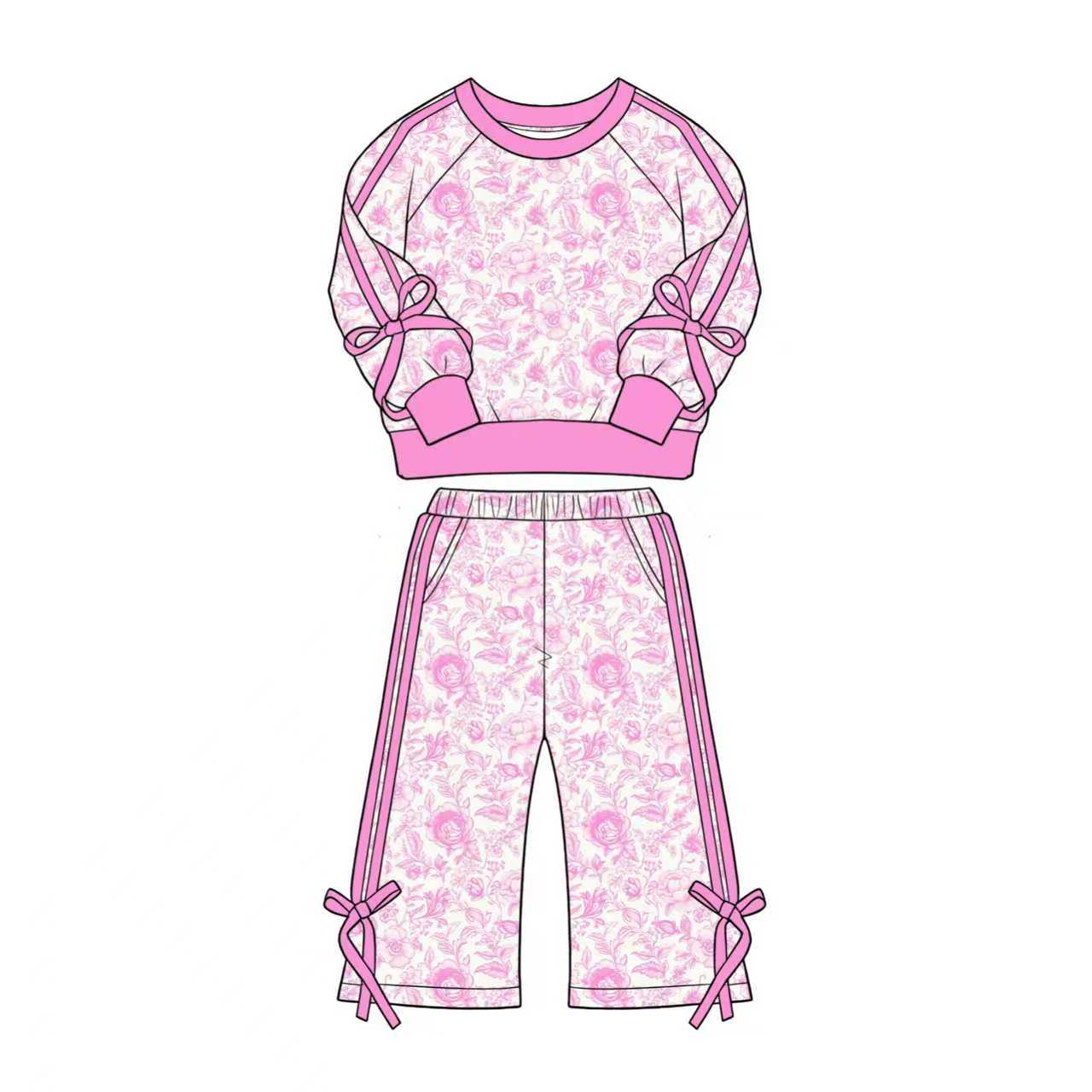 (Pre Order) No moq Baby Girls Floral Pocket Top Flare Pant Fall Clothes