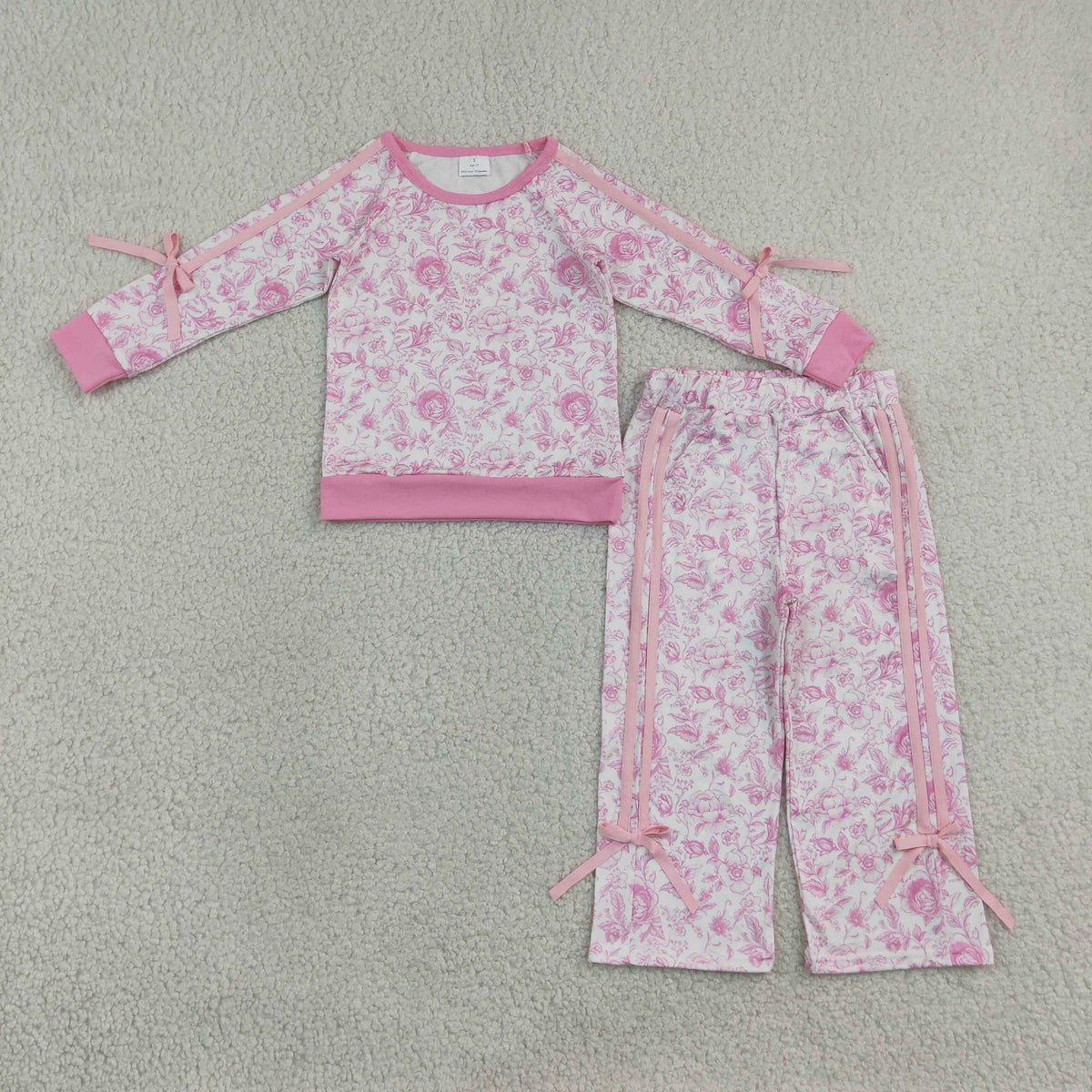 RTS NO MOQ Sibling milk silk Baby Girls Bows Long Sleeve Top Pockets Flare Pant Clothes Sets