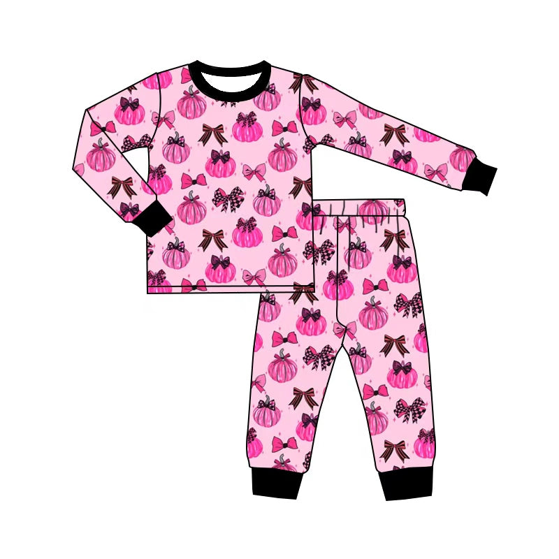 (Pre Order) No moq Baby Girls Halloween Floral Bow Ghost Pumpkin Loungewear Set