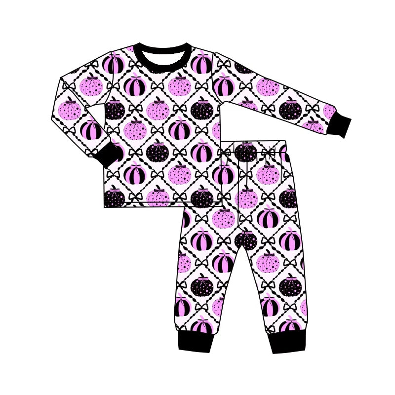(Pre Order) No moq Baby Girls Halloween Floral Bow Ghost Pumpkin Loungewear Set