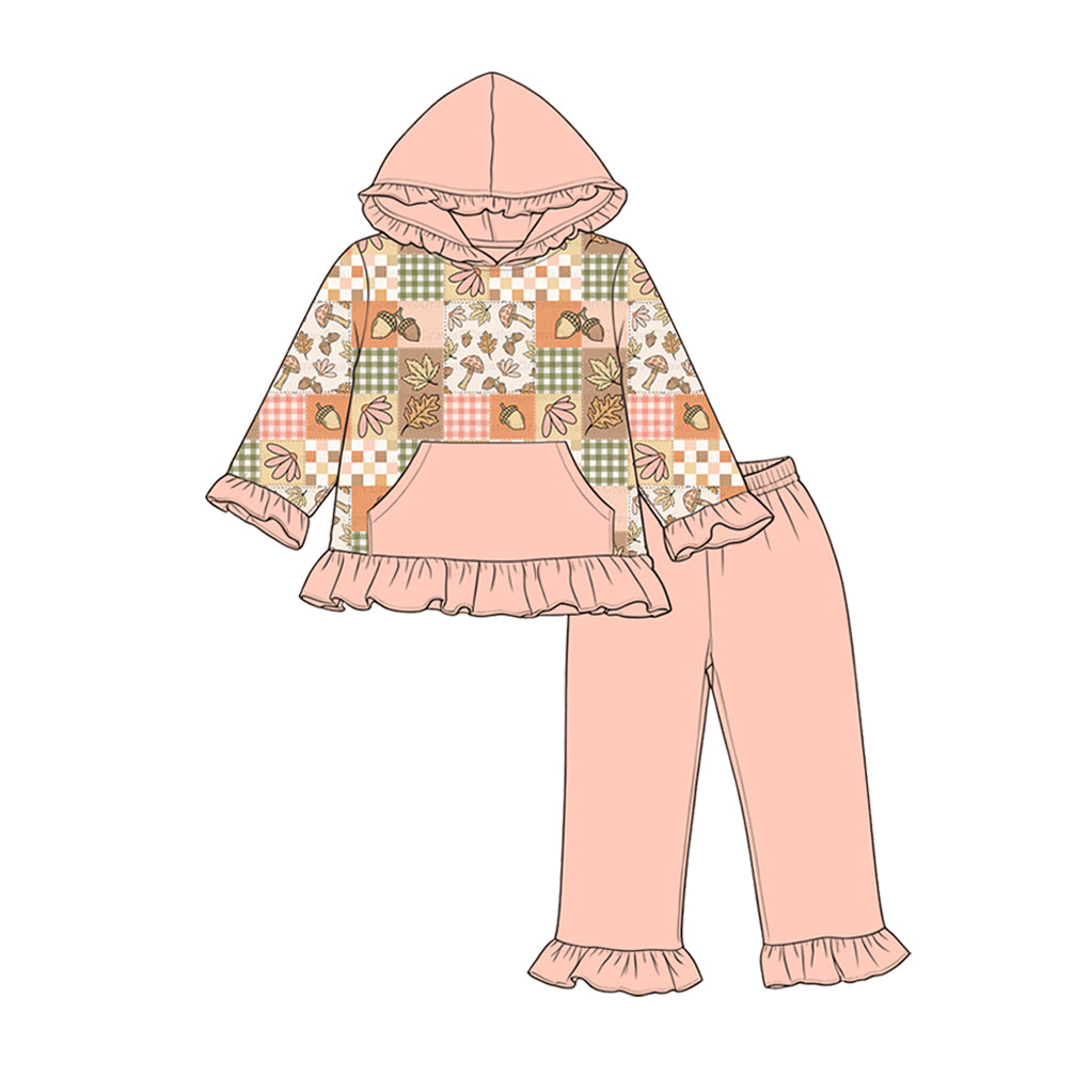 (Pre Order) No moq milk silk Baby Girls Halloween Pumpkin Long Sleeve Hoodie Ruffle Pants Set