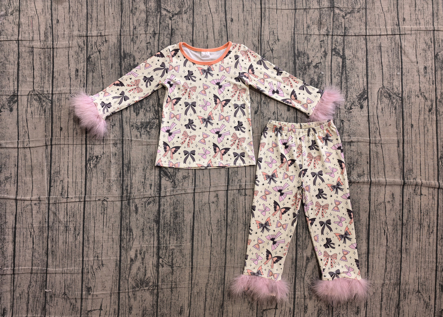 (Sample) No moq GLP3386 Baby Girls Cute Halloween Colorful Bow Printed Sleeve Top Length Pants Outfit