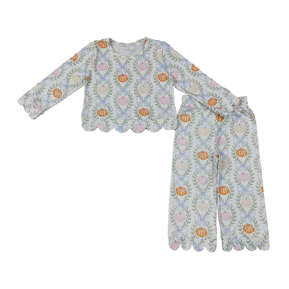 RTS NO MOQ Sibling milk silk Baby Girls Baby Girls Pumpkins Bows Checked Yoga Active Half Zip Fall Set