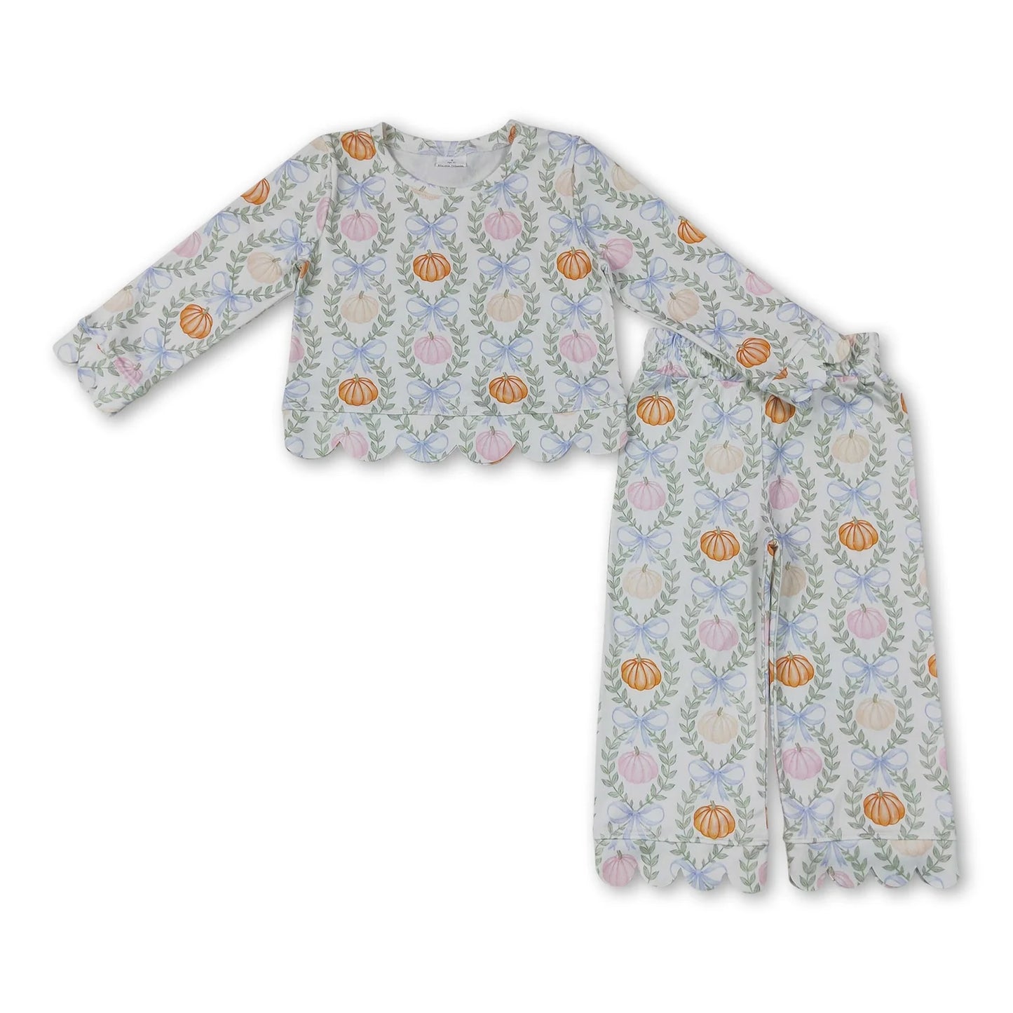 RTS NO MOQ Sibling milk silk Baby Girls Flower Pumpkin Check Print Top Pants Scallop Clothes Set Yoga Active Skirt Shorts Bottom