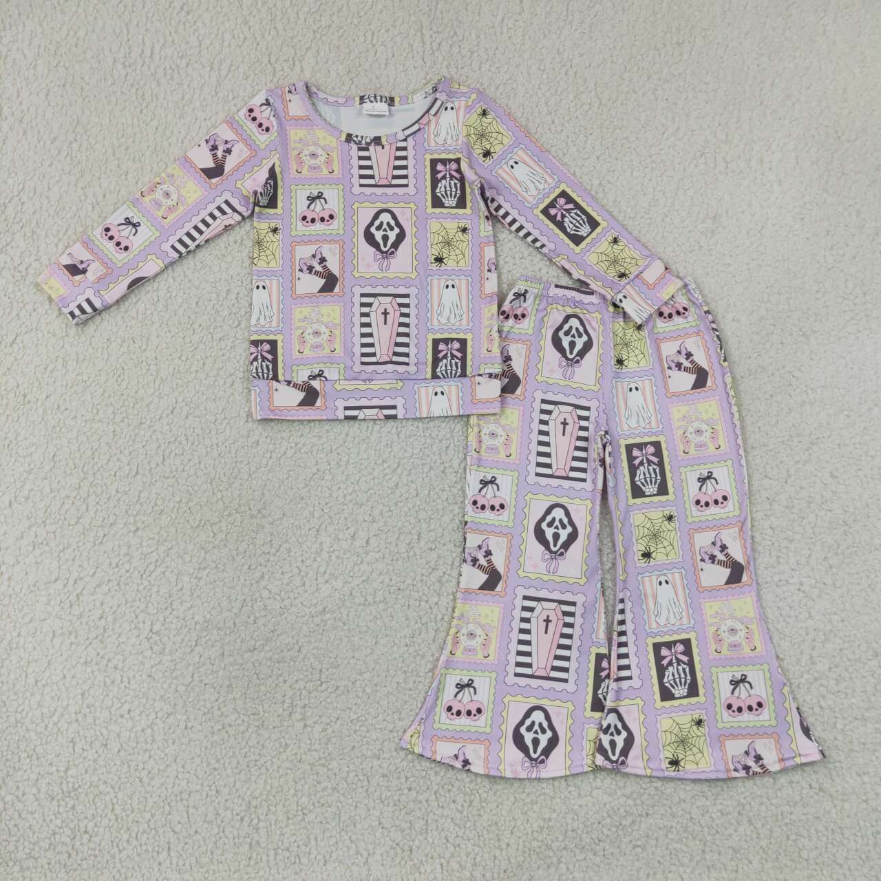 NEW RTS NO MOQ milk silk GLP3402 Baby Girls Ghost Halloween Shirt Top Pant Clothes Set