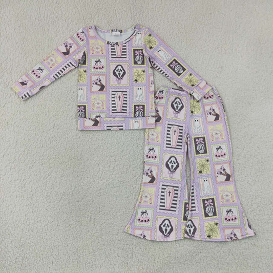 NEW RTS NO MOQ milk silk GLP3402 Baby Girls Ghost Halloween Shirt Top Pant Clothes Set