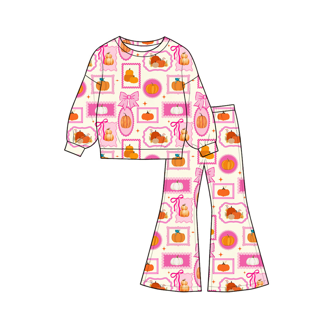 (Preorder new) No moq milk silk Baby Girls Flower Ghost  Long Sleeve Tops Fashion Flare Pant Halloween Wear