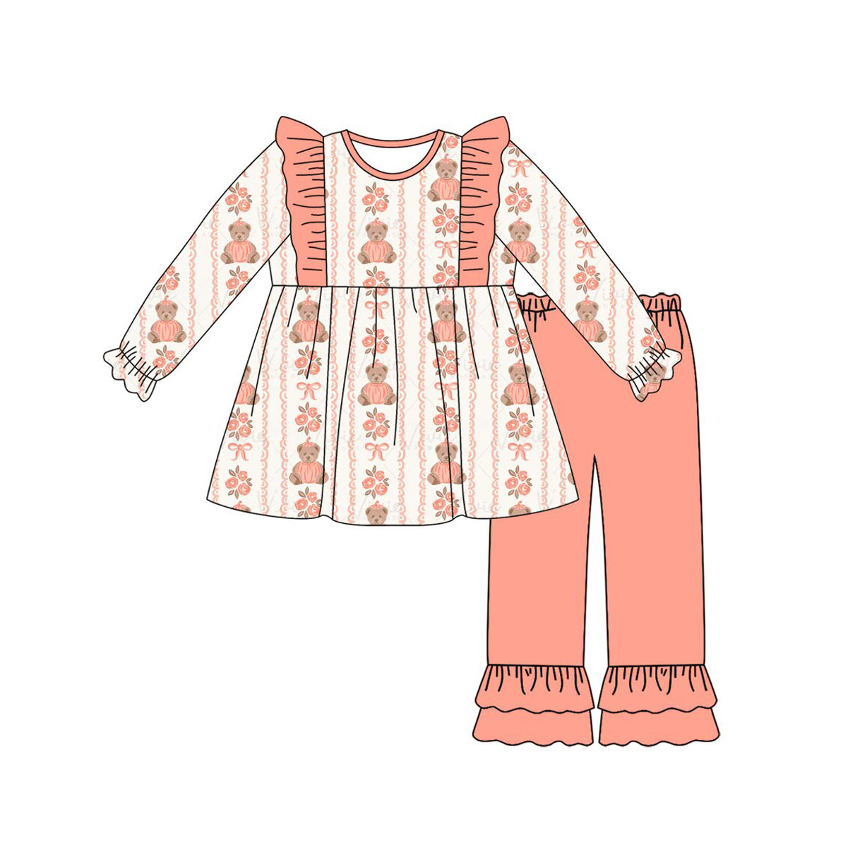 (Preorder new) No moq milk silk Baby Girls Bows Bears Flowers Stripe Tunic Ruffle Pant Set Dresses Rompers Fall Clothes