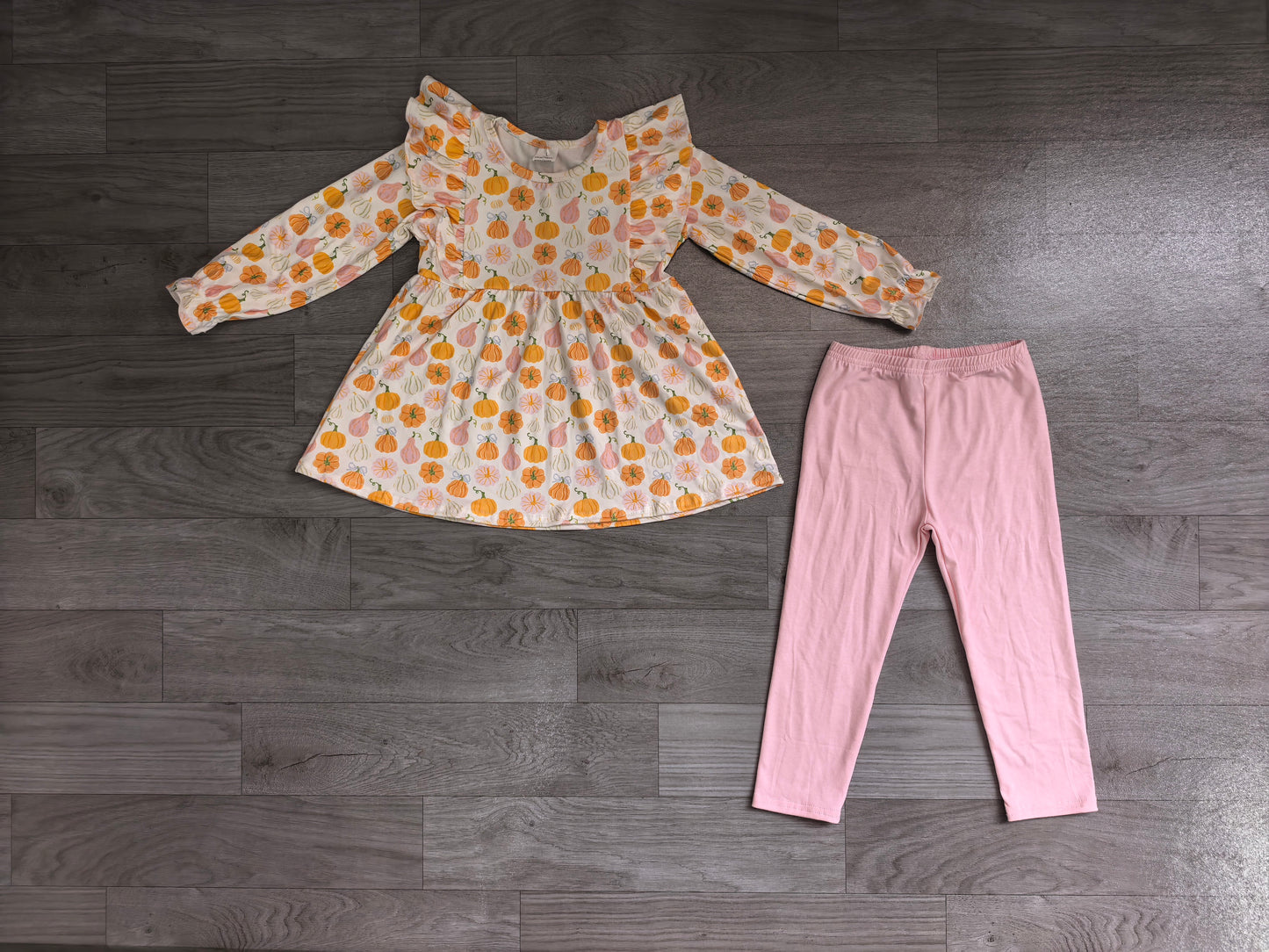 (Sample) No moq milk silk GLP3408 Baby Girls Pumpkin Plaid Print Long Sleeve Button Tunic Top Leggings Two Piece Outfit Sets