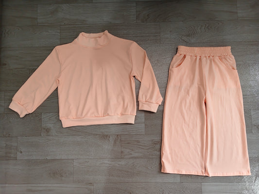 (Sample) No moq cotton GLP3410 Baby Girls Light Pink Pocket Long Sleeve Top Flare Pants Sleepwear Set