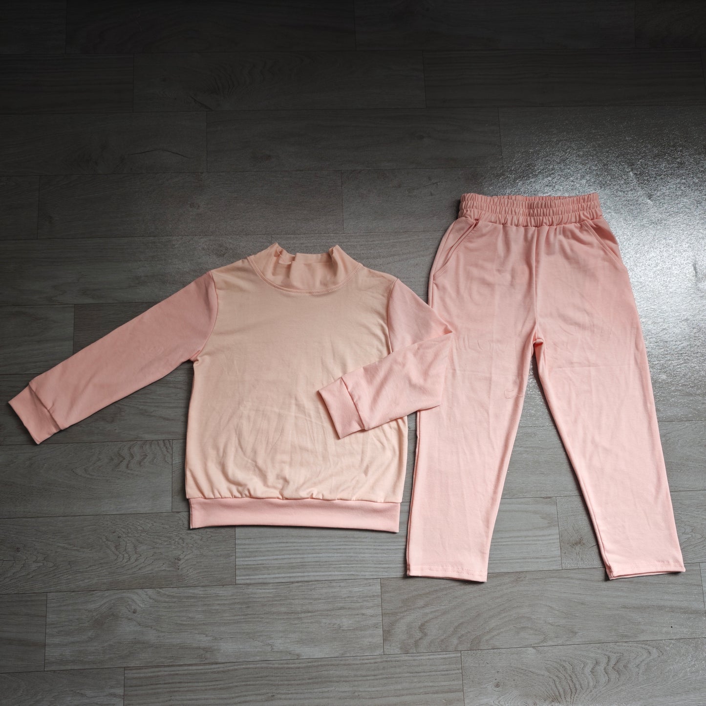 (Sample) No moq cotton GLP3410 Baby Girls Light Pink Pocket Long Sleeve Top Flare Pants Sleepwear Set