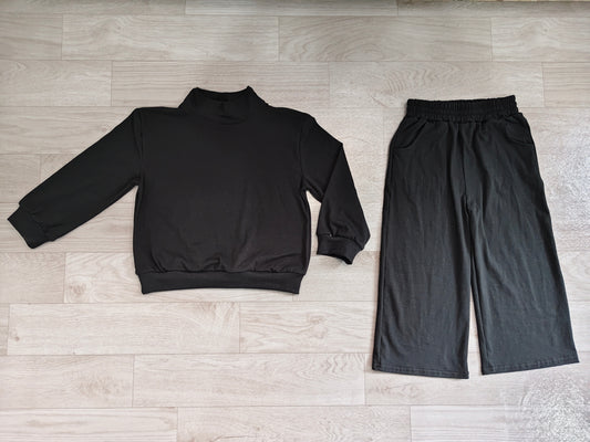 (Sample) No moq cotton GLP3411 Baby Girls Black Pocket Long Sleeve Top Flare Pants Sleepwear Set