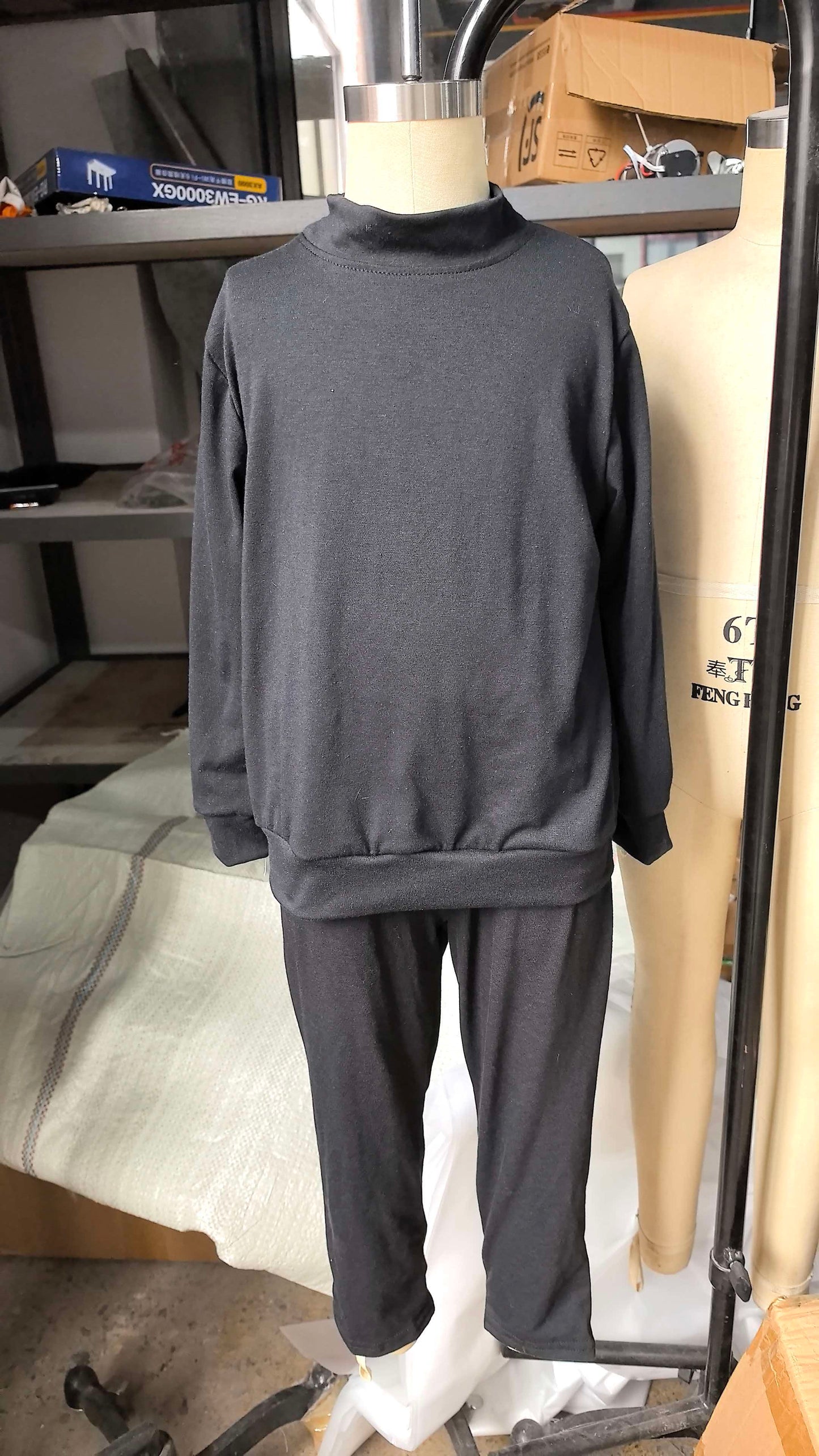 (Sample) No moq cotton GLP3411 Baby Girls Black Pocket Long Sleeve Top Flare Pants Sleepwear Set