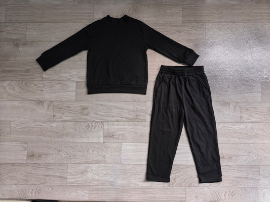 (Sample) No moq cotton GLP3411 Baby Girls Black Pocket Long Sleeve Top Flare Pants Sleepwear Set