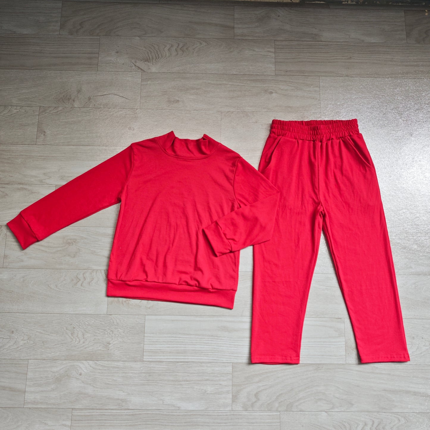 (Sample) No moq cotton GLP3412 Baby Girls Red Pocket Long Sleeve Top Flare Pants Sleepwear Set