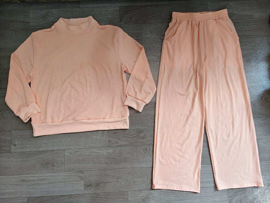(Sample) No moq cotton GLP3415 Adult Women Light Pink Long Sleeve Top And Flare Pant Fall Pajamas Set