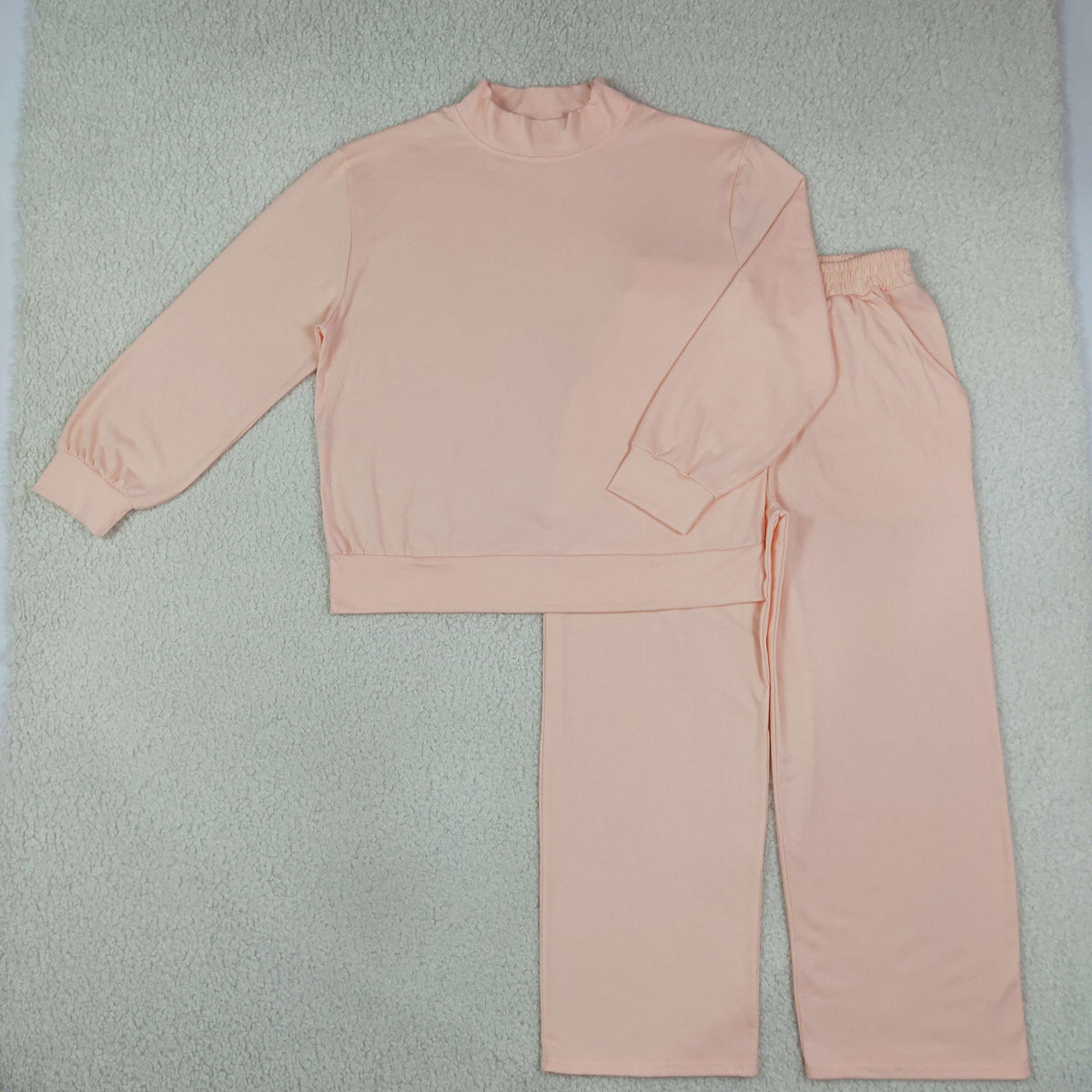 NEW RTS NO MOQ cotton GLP3415 Adult Women Light Pink Long Sleeve Top And Flare Pant Fall Set
