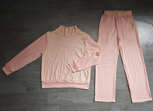 (Sample) No moq cotton GLP3415 Adult Women Light Pink Long Sleeve Top And Flare Pant Fall Pajamas Set