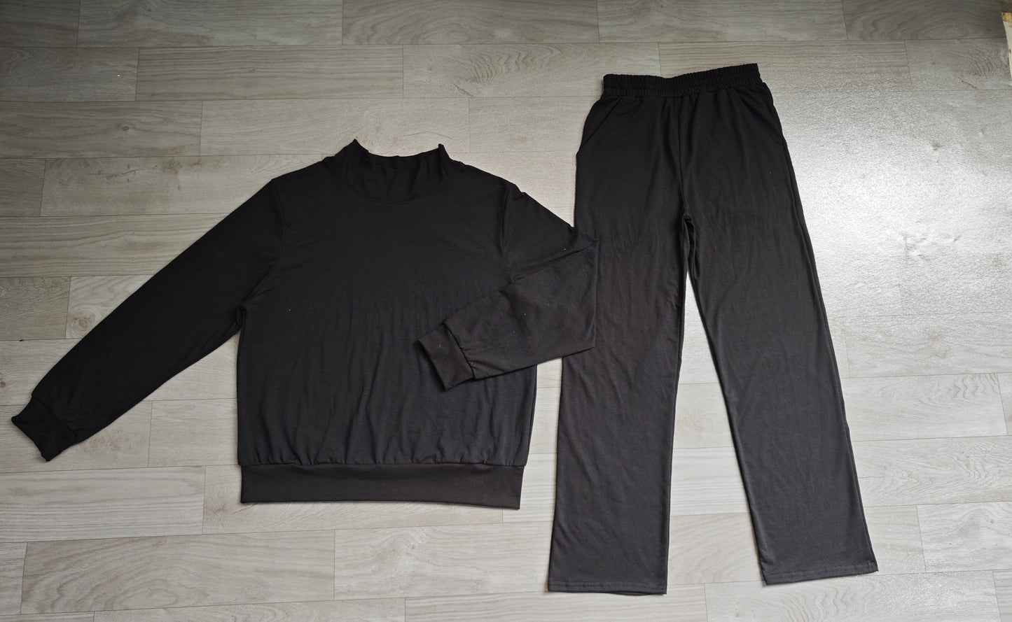 (Sample) No moq cotton GLP3416 Adult Women Black Long Sleeve Top And Flare Pant Fall Pajamas Set