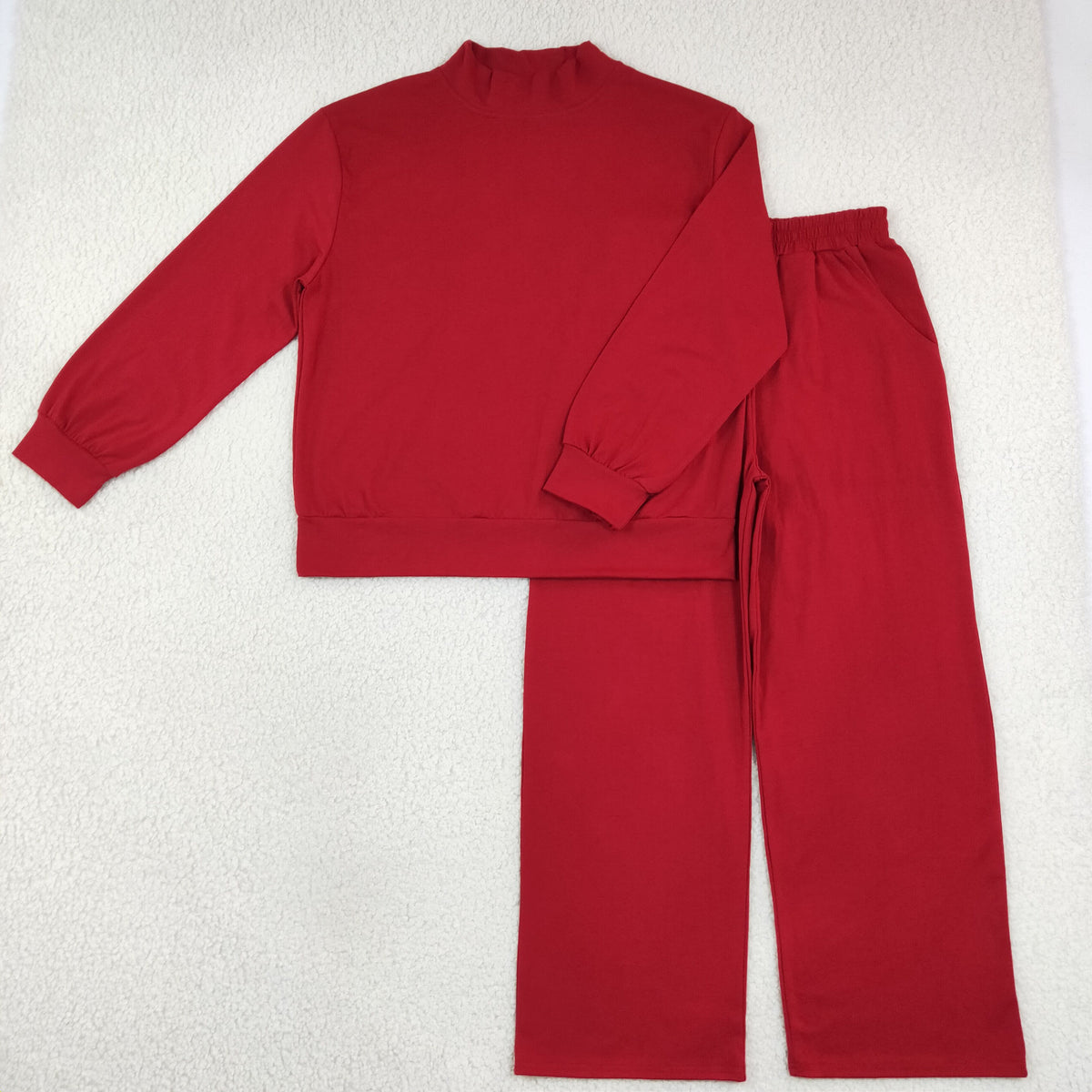 NEW RTS NO MOQ cotton GLP3418 Adult Women Maroon Long Sleeve Top And Flare Pant Fall Set