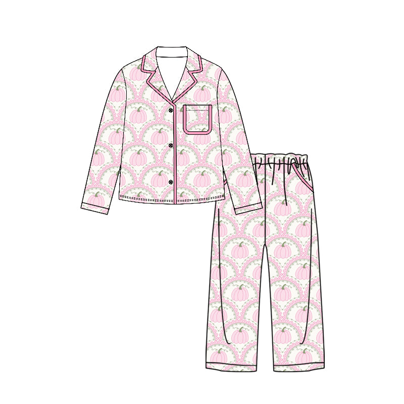 (Preorder new) No moq Adult Women Flower Pumpkin Button Top Pocket Pants Casual Home Holiday Outfits