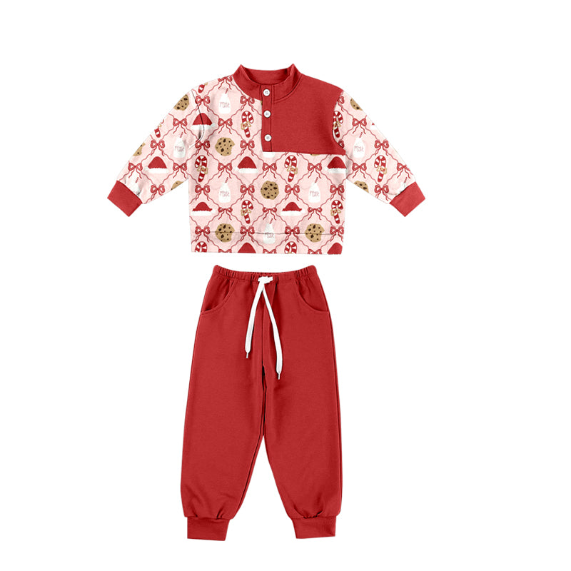(Preorder new) No moq GLP3432 Baby Girls Red Christmas Long Sleeve Top Elastic Waist Long Pants Two Piece Outfit Sets