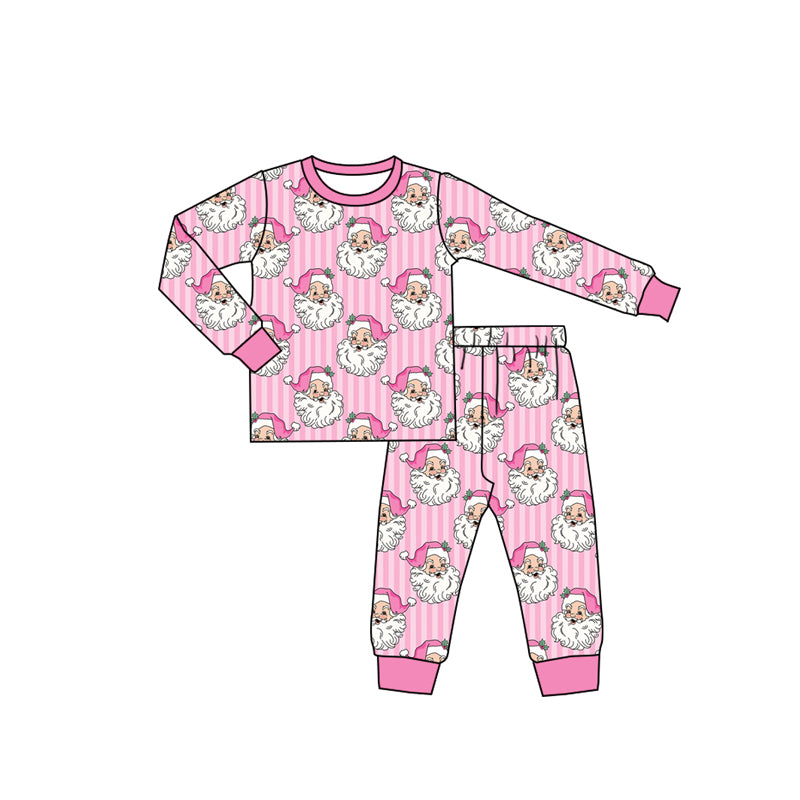 (Preorder new) No moq Kids And Adult Pink Stripe Santa Button Pocket Top Pants Family Holiday Photo Matching Pajamas Sets Rompers