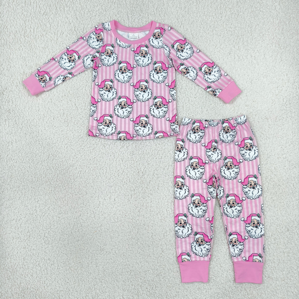 NEW RTS NO MOQ milk silk GLP3440 Baby Girls Pink Stripe Santa Top Pant Christmas Pajamas Set Holiday Night Sleep Wear