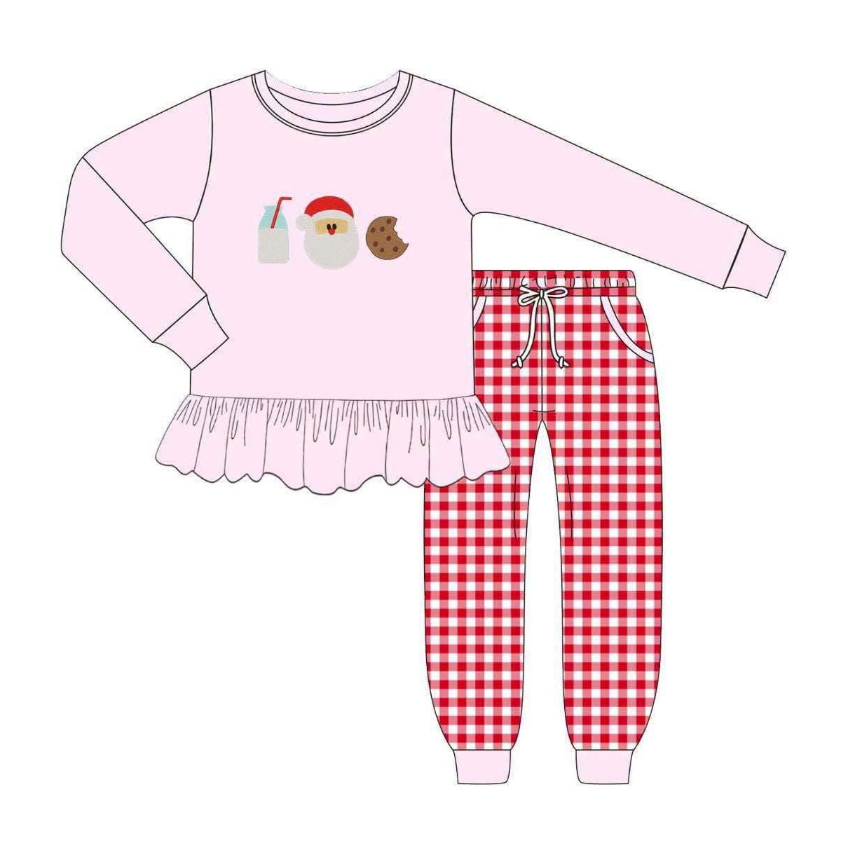 (Preorder new) No moq Baby Boys Girls Santa Milk Print Top Checked Pocket Jogger Matching Christmas Clothes Set Rompers