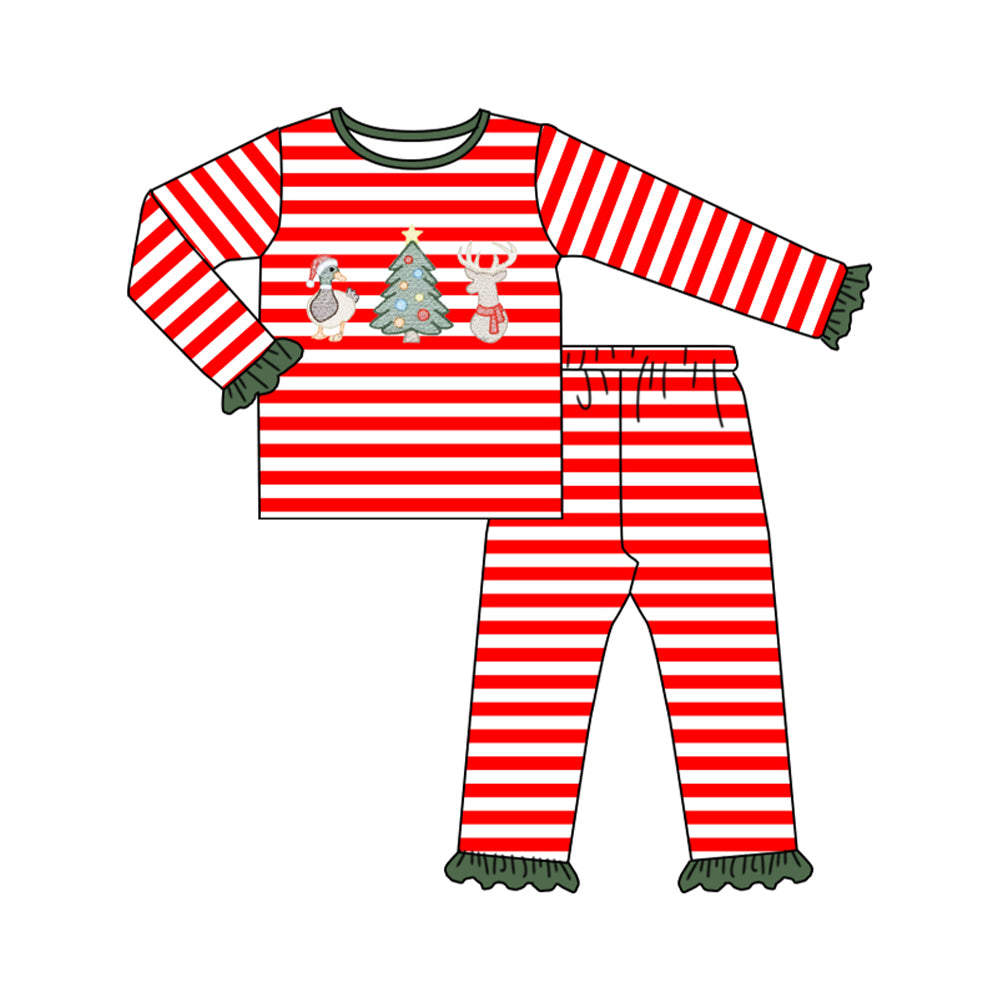 (Preorder new) No moq Baby Boys Girls Red Striped Long Sleeve Long Pant Two Piece Pajama Sleepwear Sets