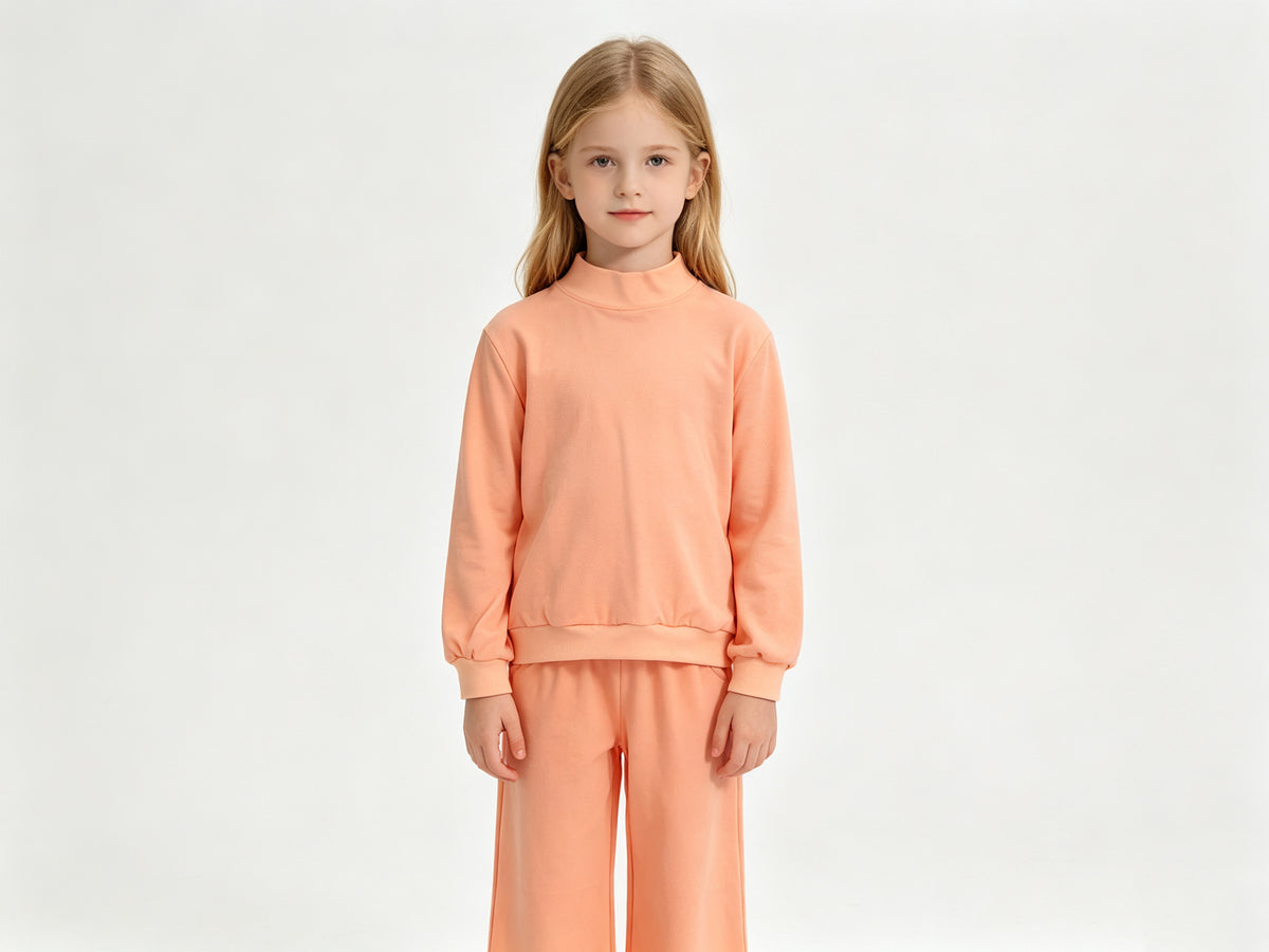 (Sample) No moq cotton GLP3471 Baby Girls Orange Pocket Long Sleeve Top Flare Pants Sleepwear Set