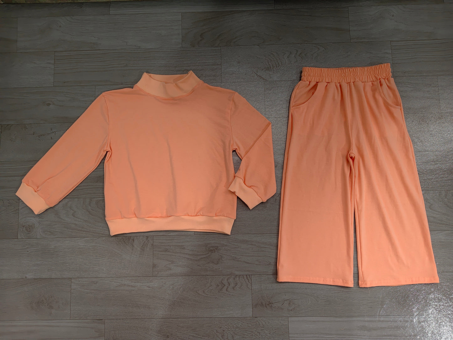 (Sample) No moq cotton GLP3471 Baby Girls Orange Pocket Long Sleeve Top Flare Pants Sleepwear Set
