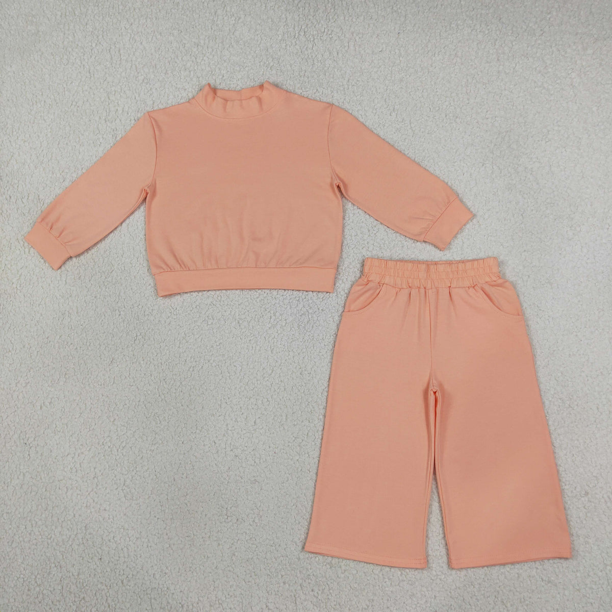 NEW RTS NO MOQ cotton GLP3471 High Neck Baby Girls Orange Pocket Long Sleeve Top Flare Pants Set