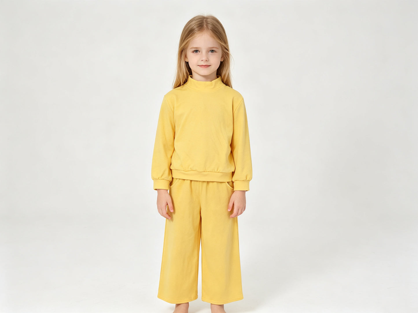 (Sample) No moq cotton GLP3473 Baby Girls Yellow Pocket Long Sleeve Top Flare Pants Sleepwear Set