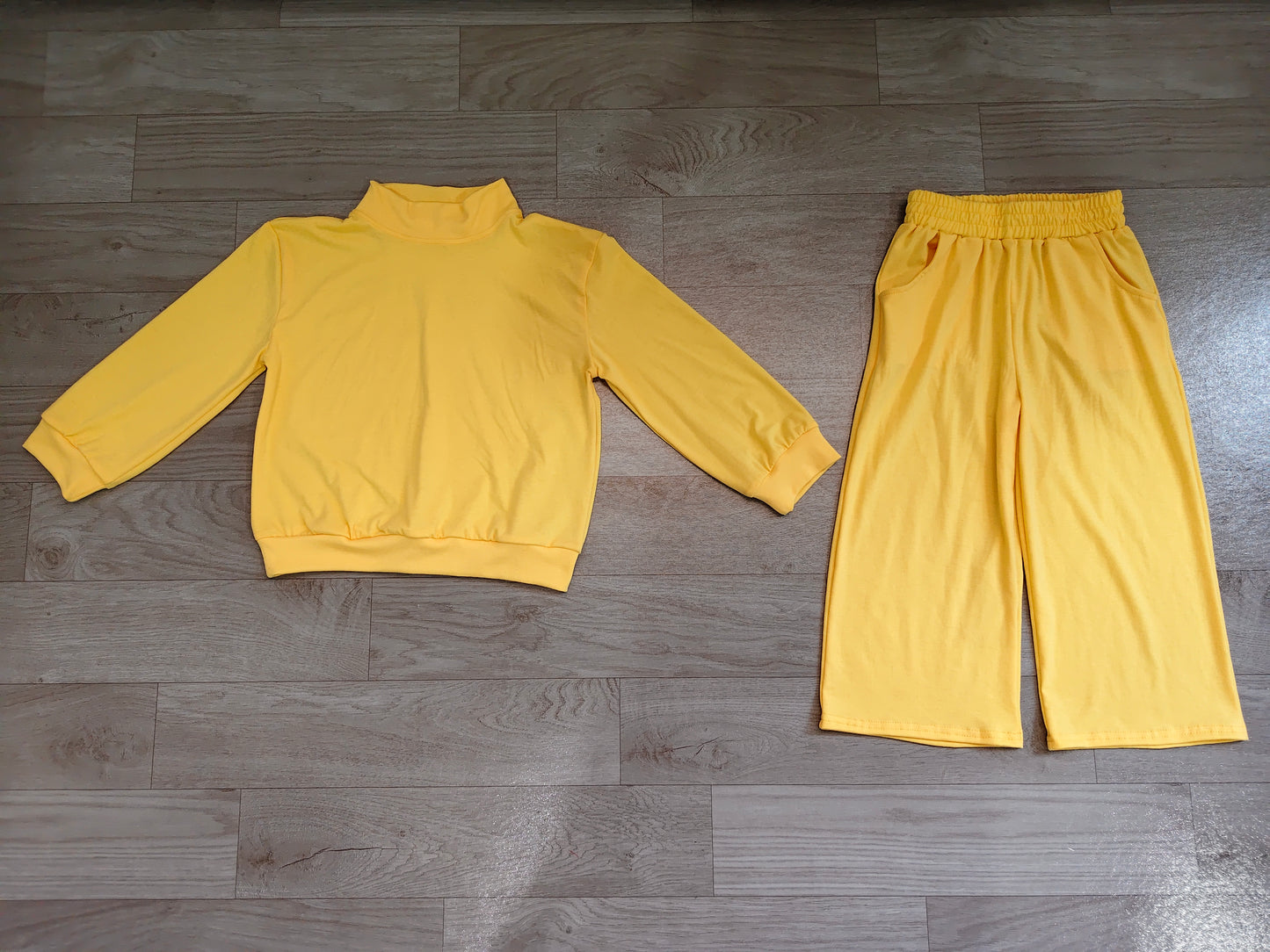 (Sample) No moq cotton GLP3473 Baby Girls Yellow Pocket Long Sleeve Top Flare Pants Sleepwear Set