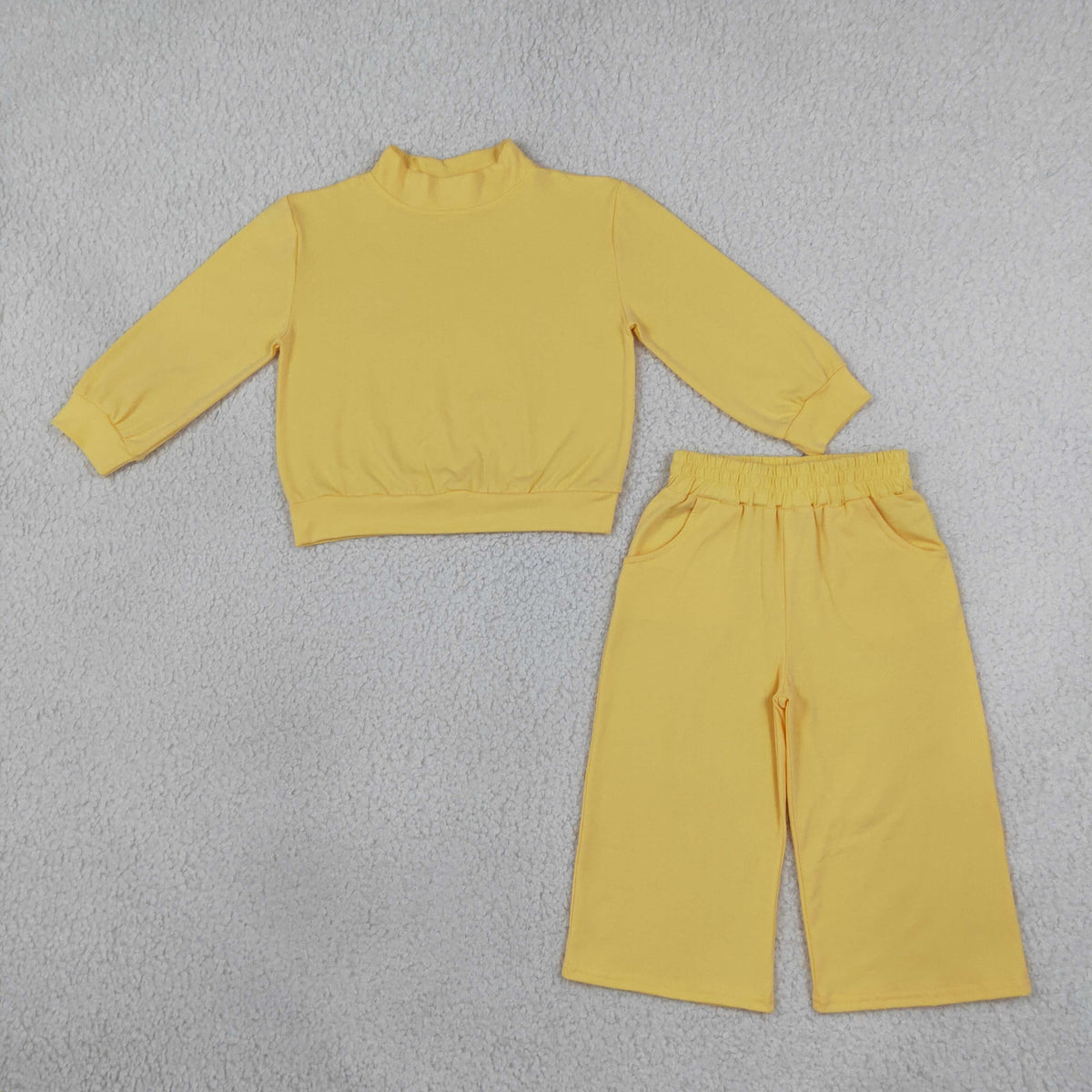 NEW RTS NO MOQ cotton GLP3473 Baby Girls Yellow Pocket Long Sleeve Top Flare Pants Sleepwear Casual Set