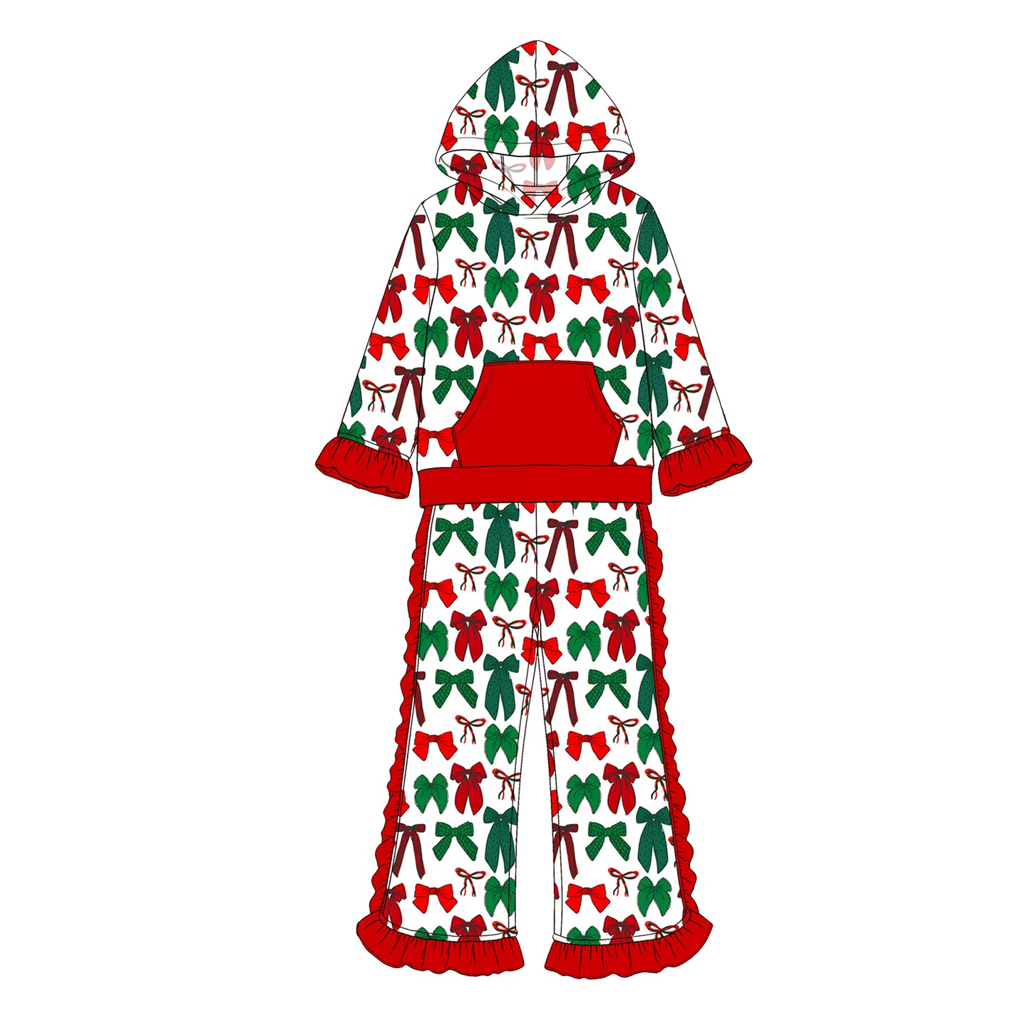 (Preorder new) No moq Baby Girls Christmas Long Sleeve Hooded Top With Pockets Pant Clothes Set