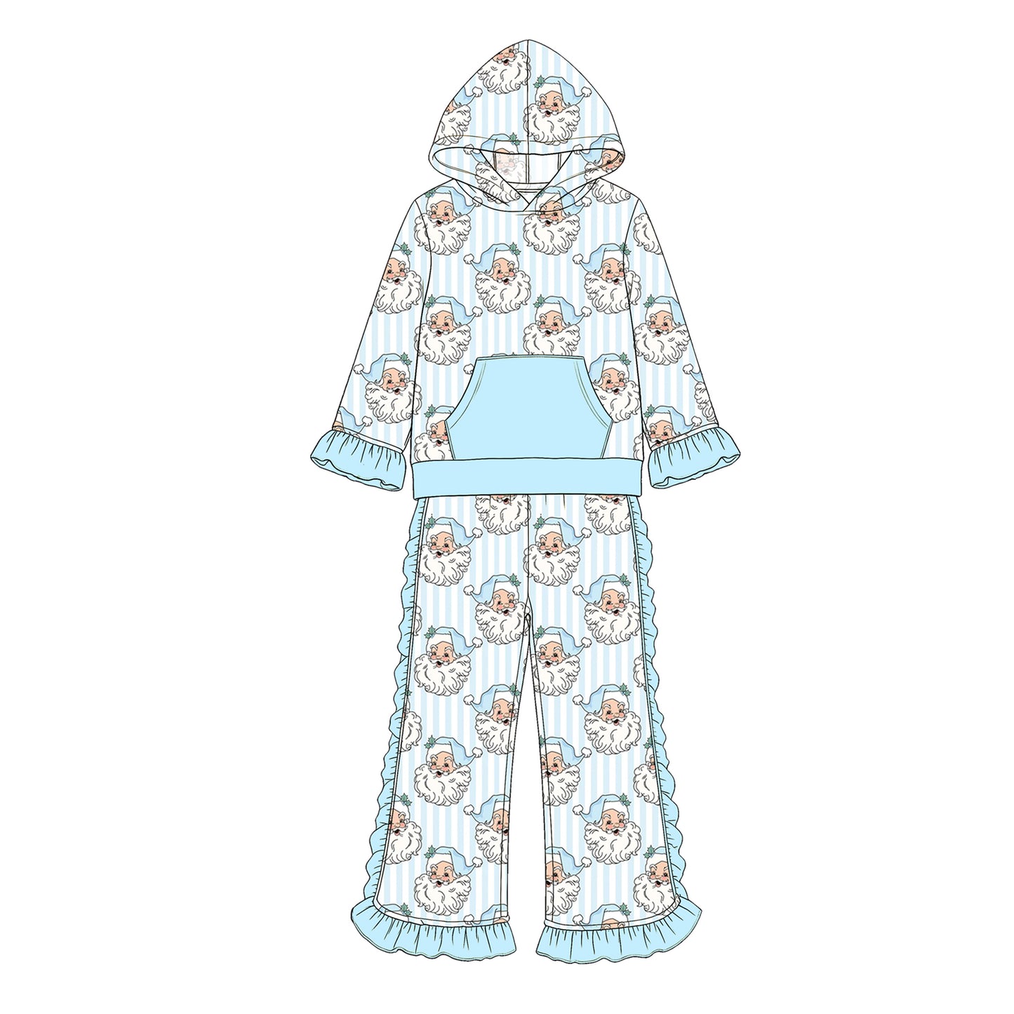 (Preorder new) No moq Baby Girls Christmas Long Sleeve Hooded Top With Pockets Pant Clothes Set