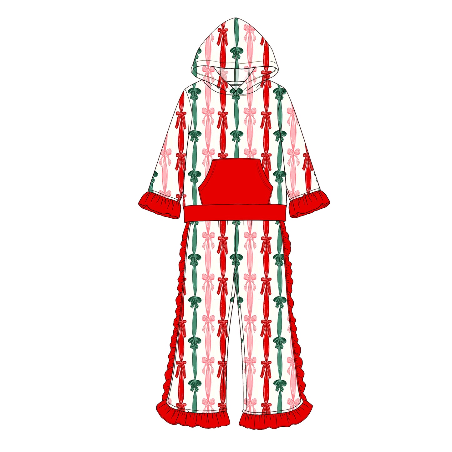(Preorder new) No moq Baby Girls Christmas Long Sleeve Hooded Top With Pockets Pant Clothes Set