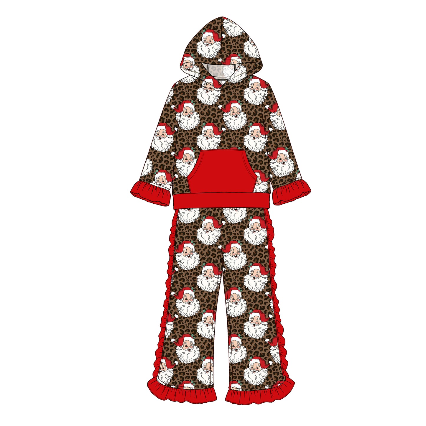 (Preorder new) No moq Baby Girls Christmas Long Sleeve Hooded Top With Pockets Pant Clothes Set