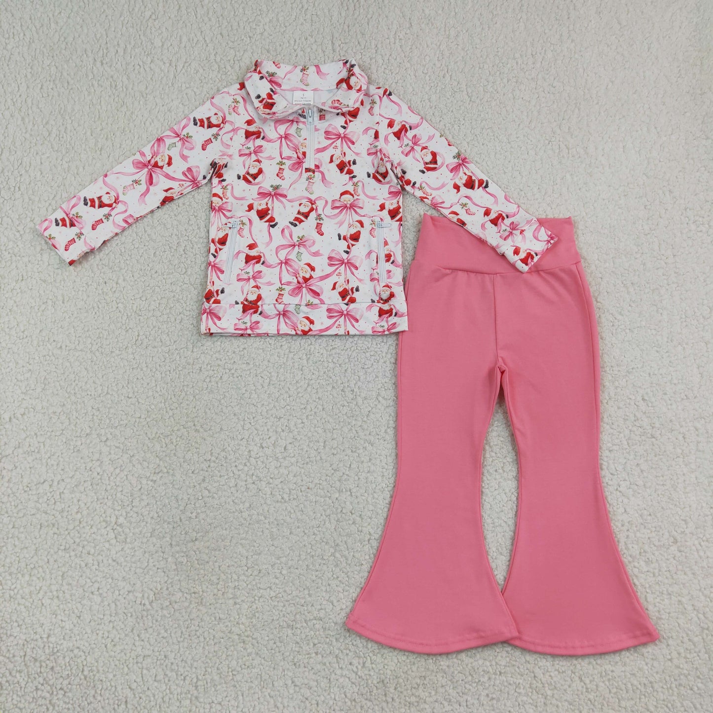 RTS NO MOQ Sibling milk silk Baby Girls Halloween Ghost Print Zip Pocket Pullover Flare Pants Fall Outfit Set