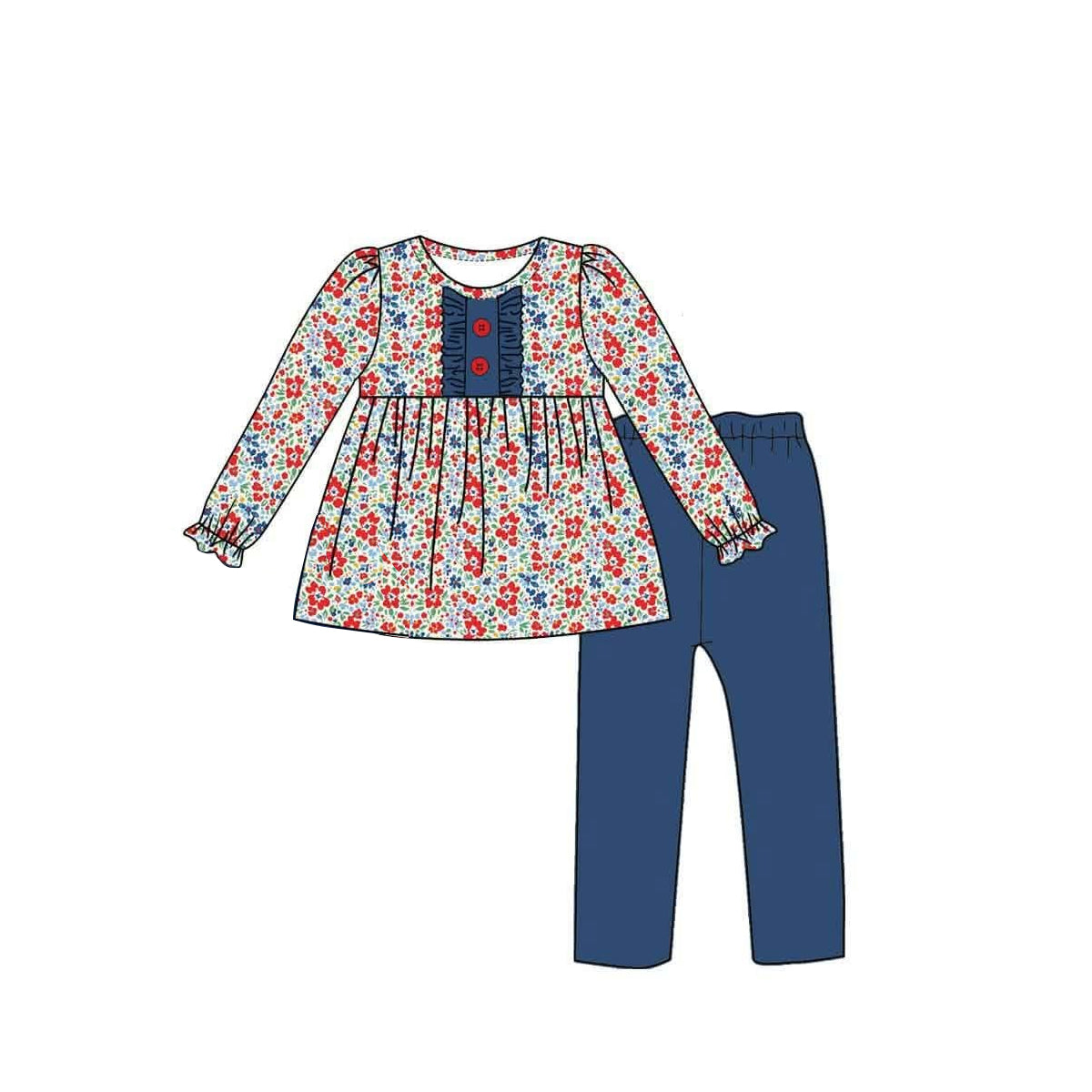 (Preorder new) No moq Baby Girls And Boys Navy Blue Long Sleeve Top Pants Two Piece Fall Outfit Set