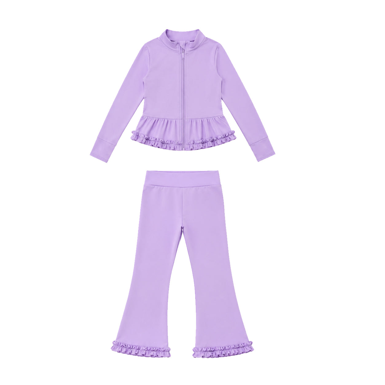 (Preorder new) No moq Yoga Baby Girls Solid Color Full Zip Long Sleeve Top Pants Yoga Active Outfit Set