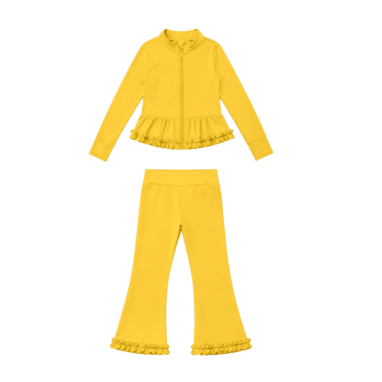 (Preorder new) No moq Yoga Baby Girls Solid Color Full Zip Long Sleeve Top Pants Yoga Active Outfit Set